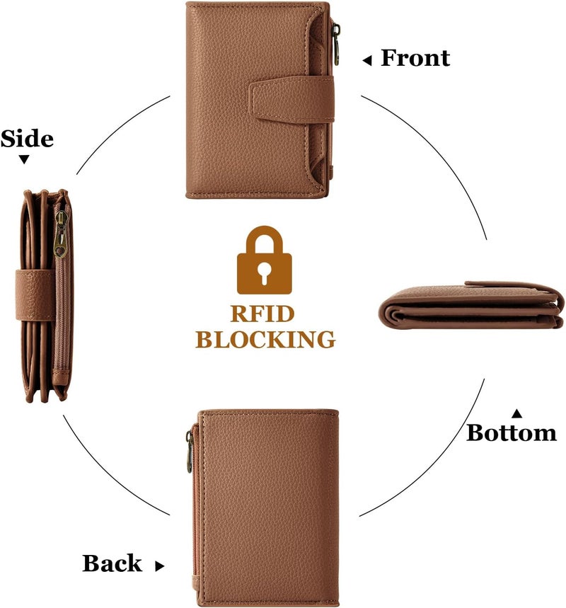 Airkit Small Wallet Women RFID Blocking Soft Leather Bifold Compact Card Holder Wallet for Women with Zipper Coin Pocket 4 ID Window - Image 4